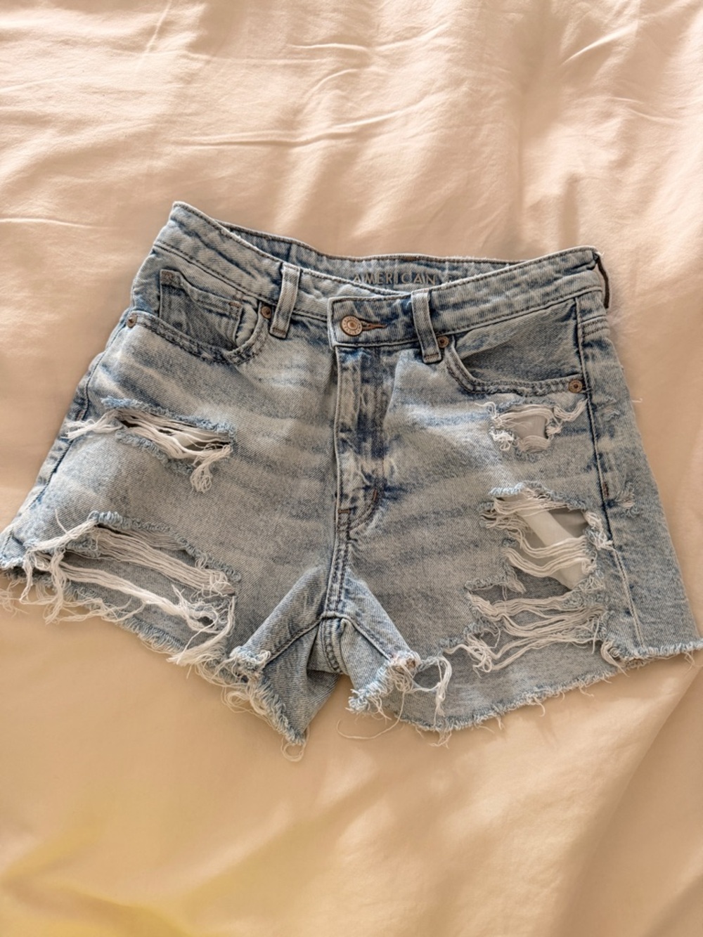 American Eagle Outfitters Light Wash Distressed Denim Shorts